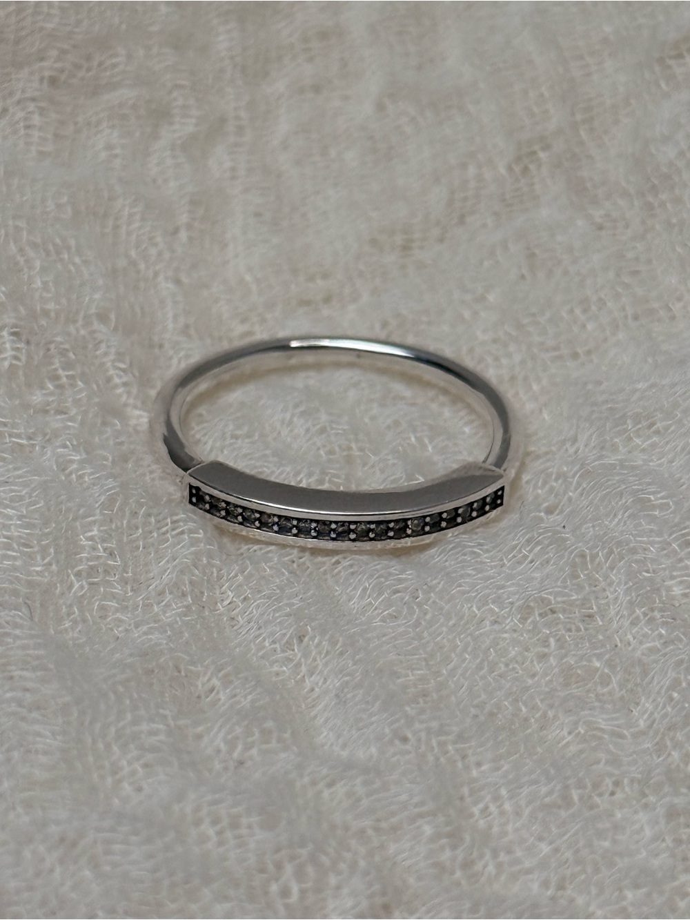 Sterling Silver Black CZ Bar Stackable Ring - Women Jewelry, Size 6